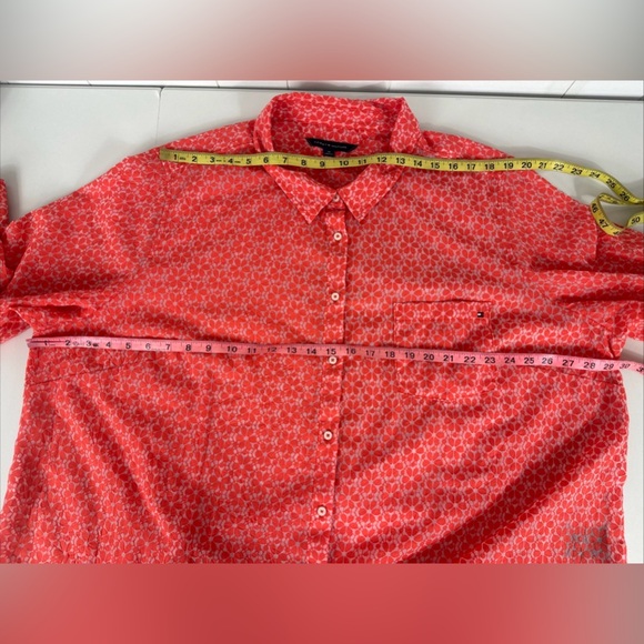 Tommy Hilfiger Sz 3X Women’s Orange Sheer Floral Blouse Top Button Down Roll Tab - Picture 2 of 12